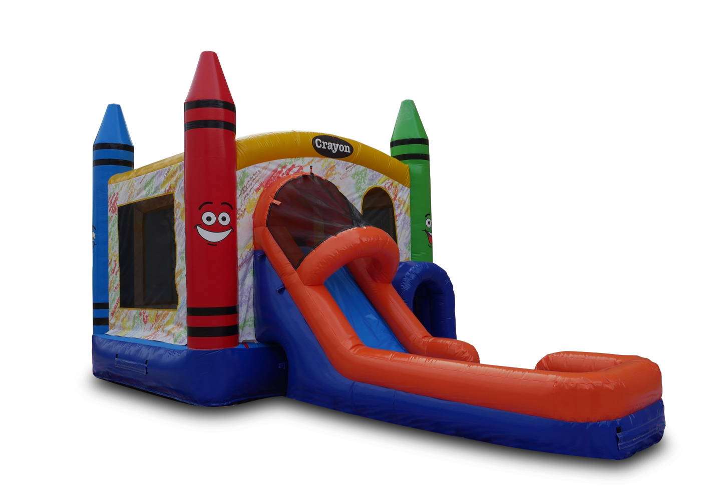 Front Right View of 4in1 Crayon Combo Bounce House | HullaBalloo Sales