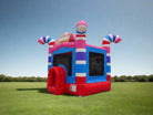 Outside View of Candy Bounce House 15 } HullaBalloo Sales