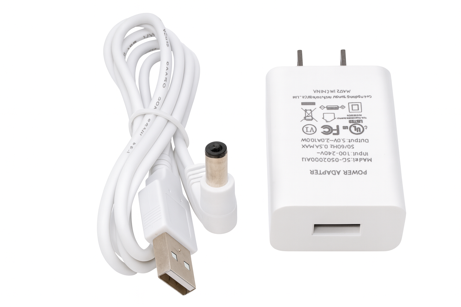 White power adapter with USB cable on a white background - HullaBalloo Sales