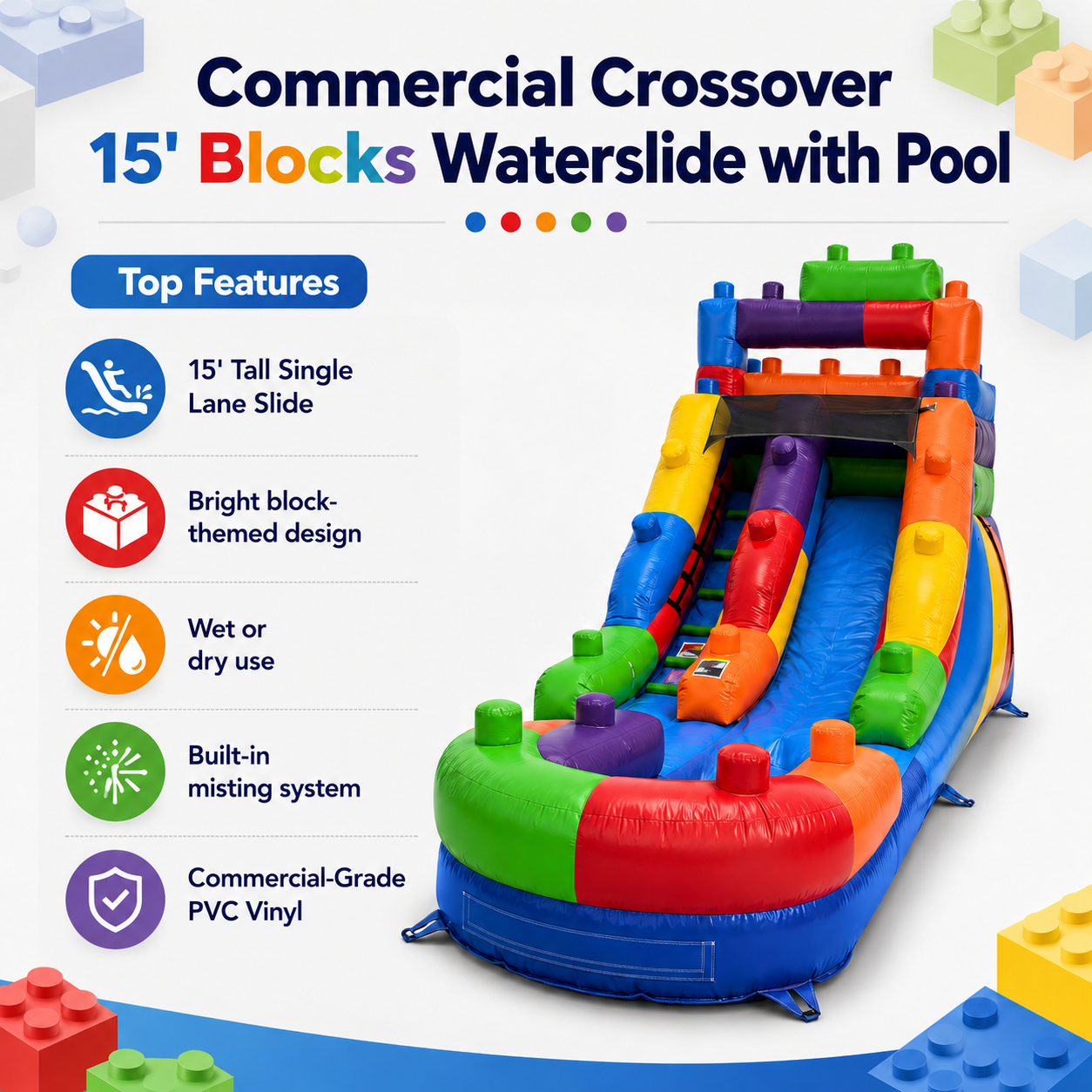 15 blocks waterslide inflatable for purchase