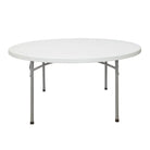 Round white folding table on a white background