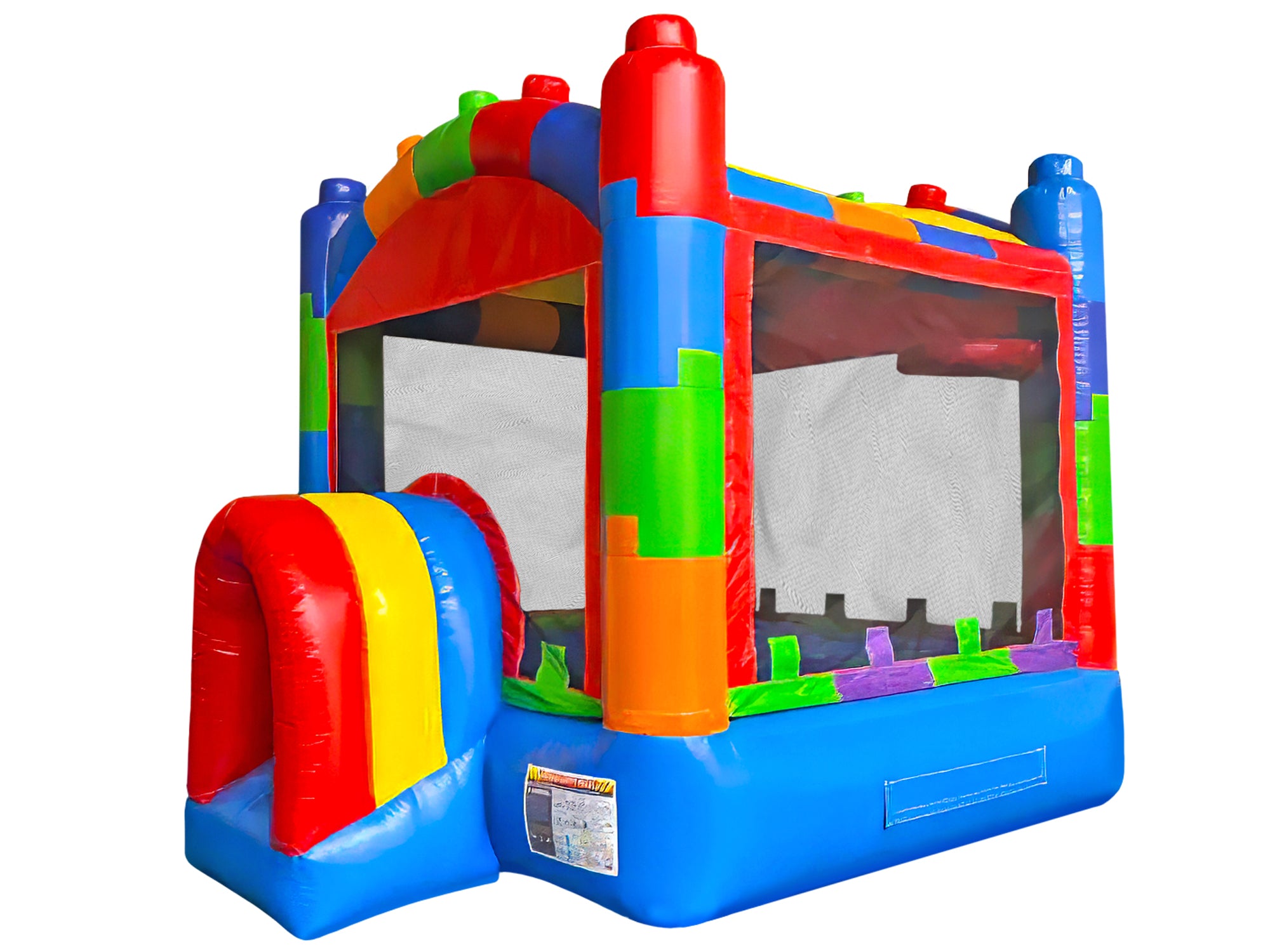 Front Left View of 10 by 10 Commercial Crossover Blocks Bounce House - HullaBalloo Sales