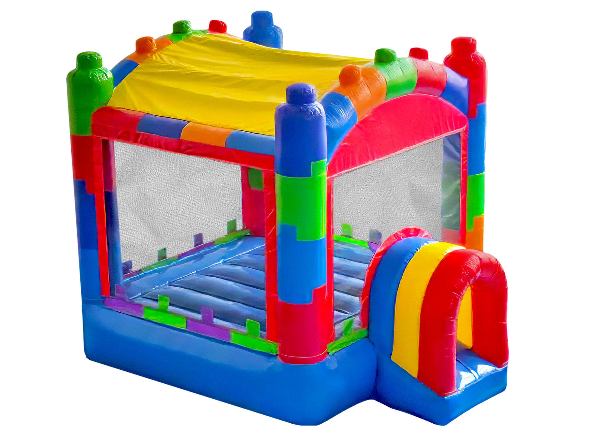 Front Right View of 10 by 10 Commercial Crossover Blocks Bounce House - HullaBalloo Sales