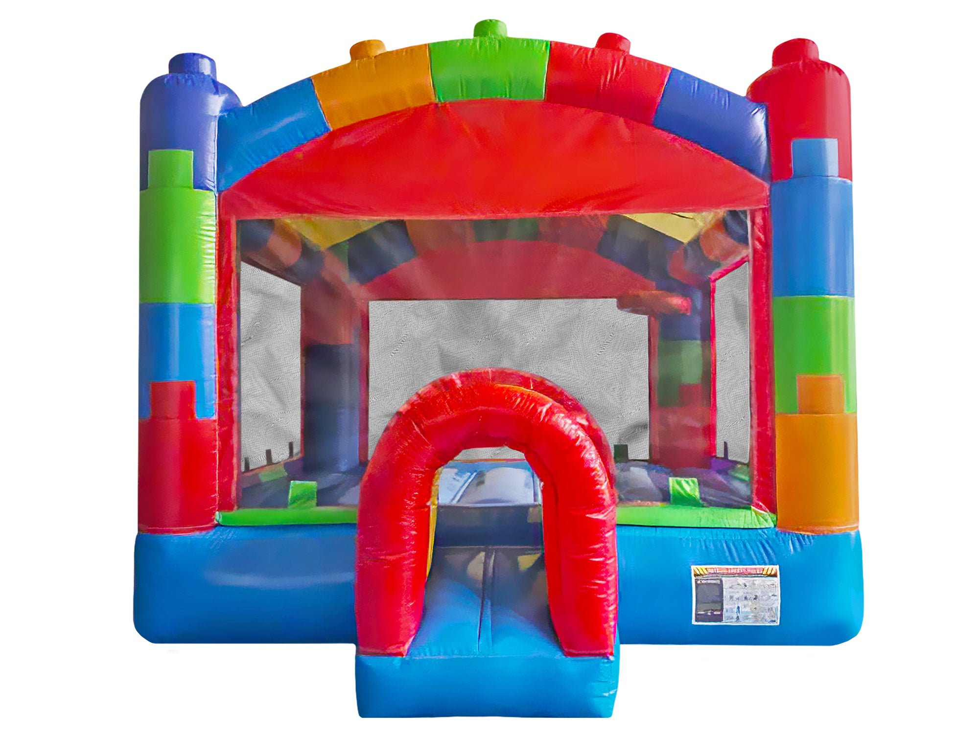 Front View of 13-foot Commercial Crossover Blocks Bounce House - HullaBalloo Sales