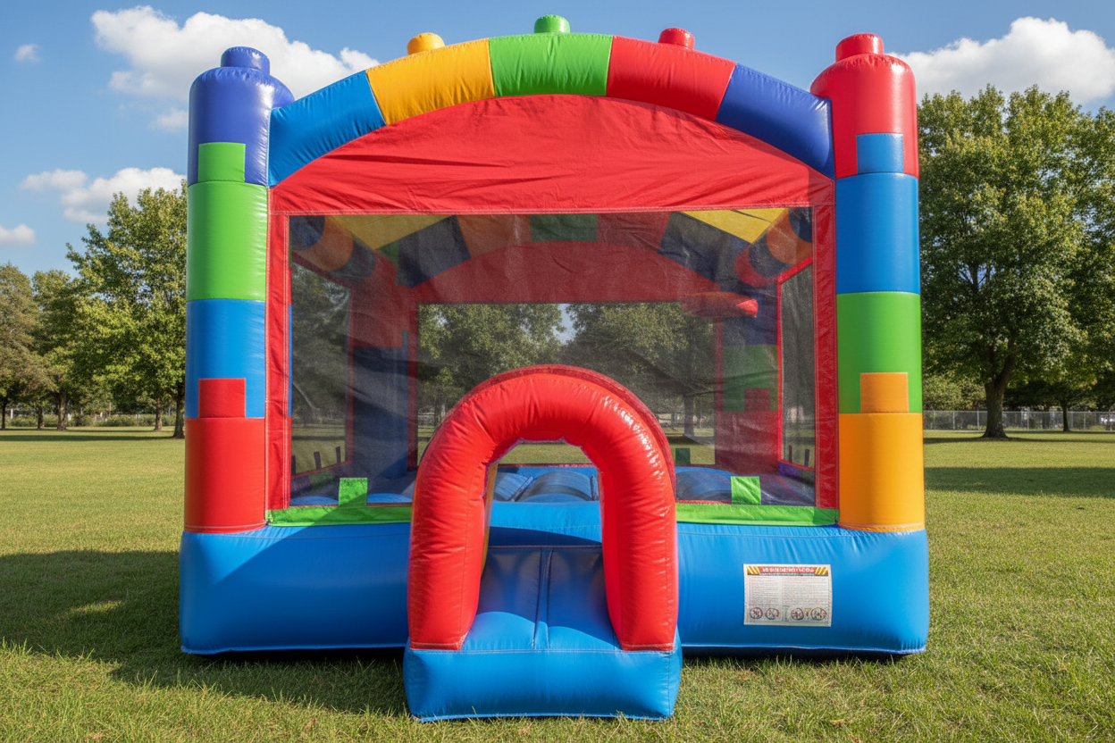 Outside View of 13-foot Commercial Crossover Blocks Bounce House - HullaBalloo Sales