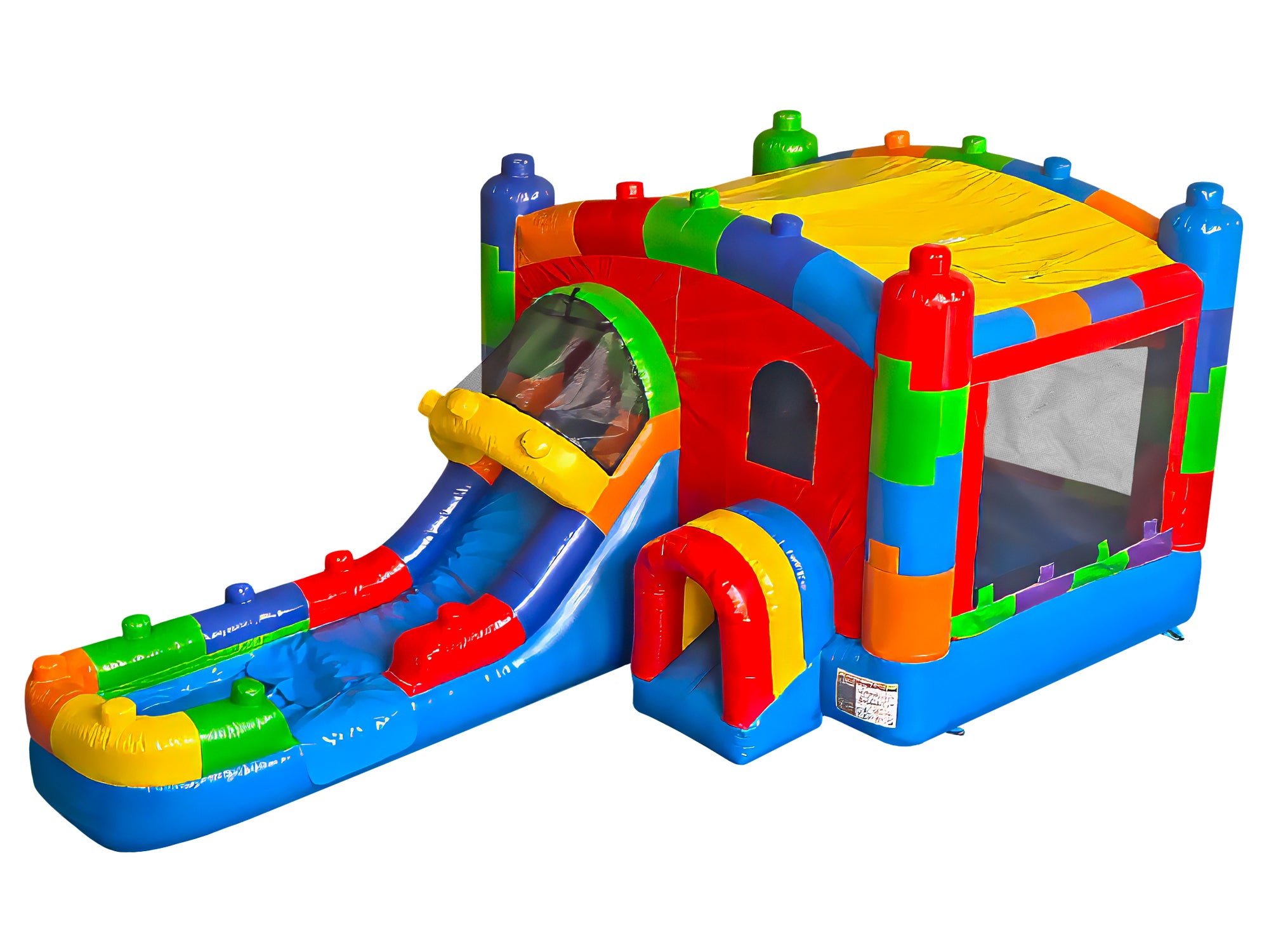 Front Left View of 4in1 Commercial Crossover Blocks Inflatable Combo Wet/Dry - HullaBalloo Sales