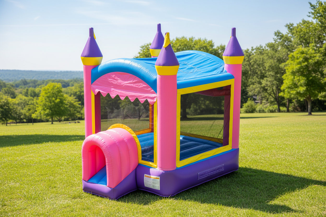 Outside View of 10-foot Commercial Crossover Princess Castle Inflatable Bounce House - HullaBalloo Sales