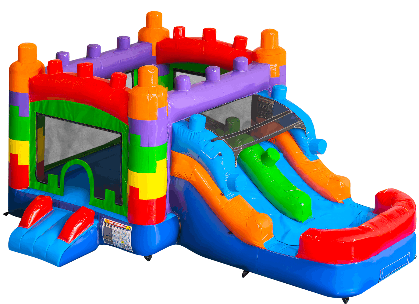 Colorful Blocks Bounce House Inflatable with Dual Lane Slide Wet/Dry - HullaBalloo Sales
