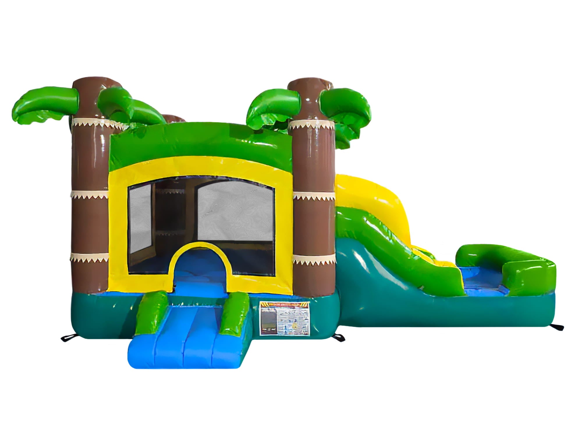 Front View of Mini Tropical Bounce and Slide Wet/Dry - HullaBalloo Sales