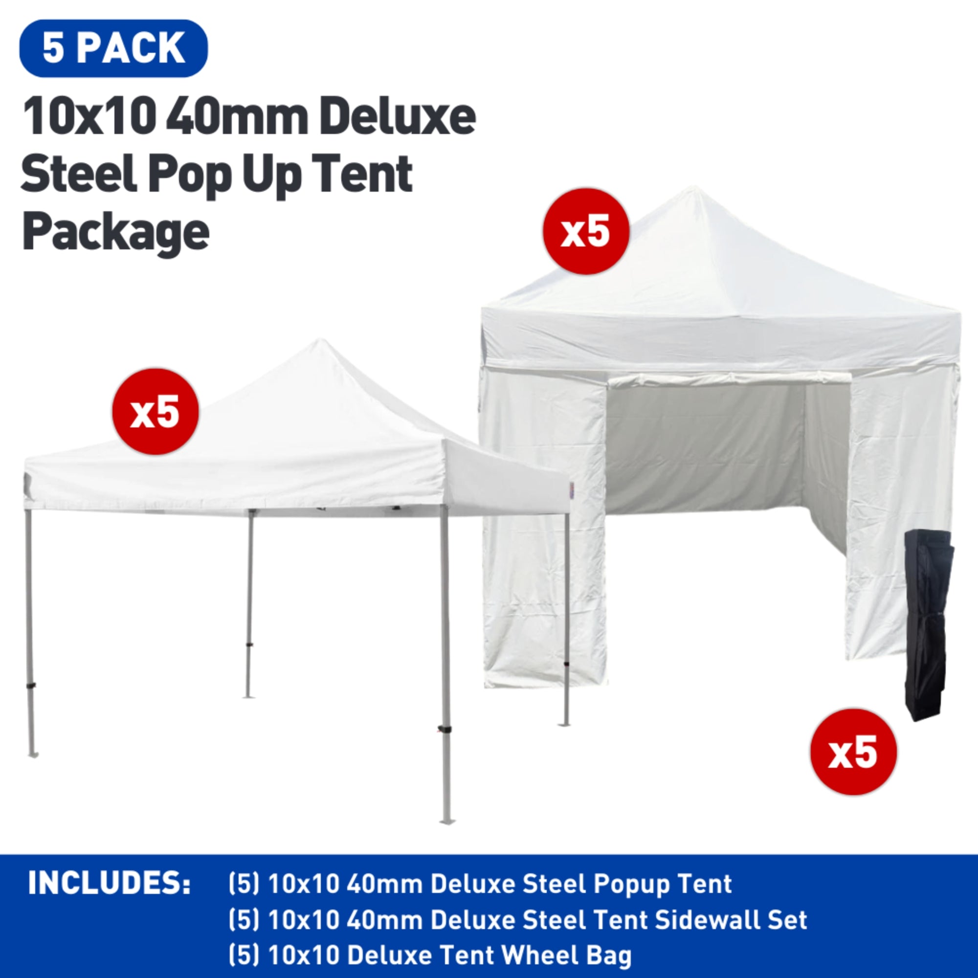 10x10 40mm Deluxe Steel Pop Up Tent - 5 Pack - HullaBalloo Sales