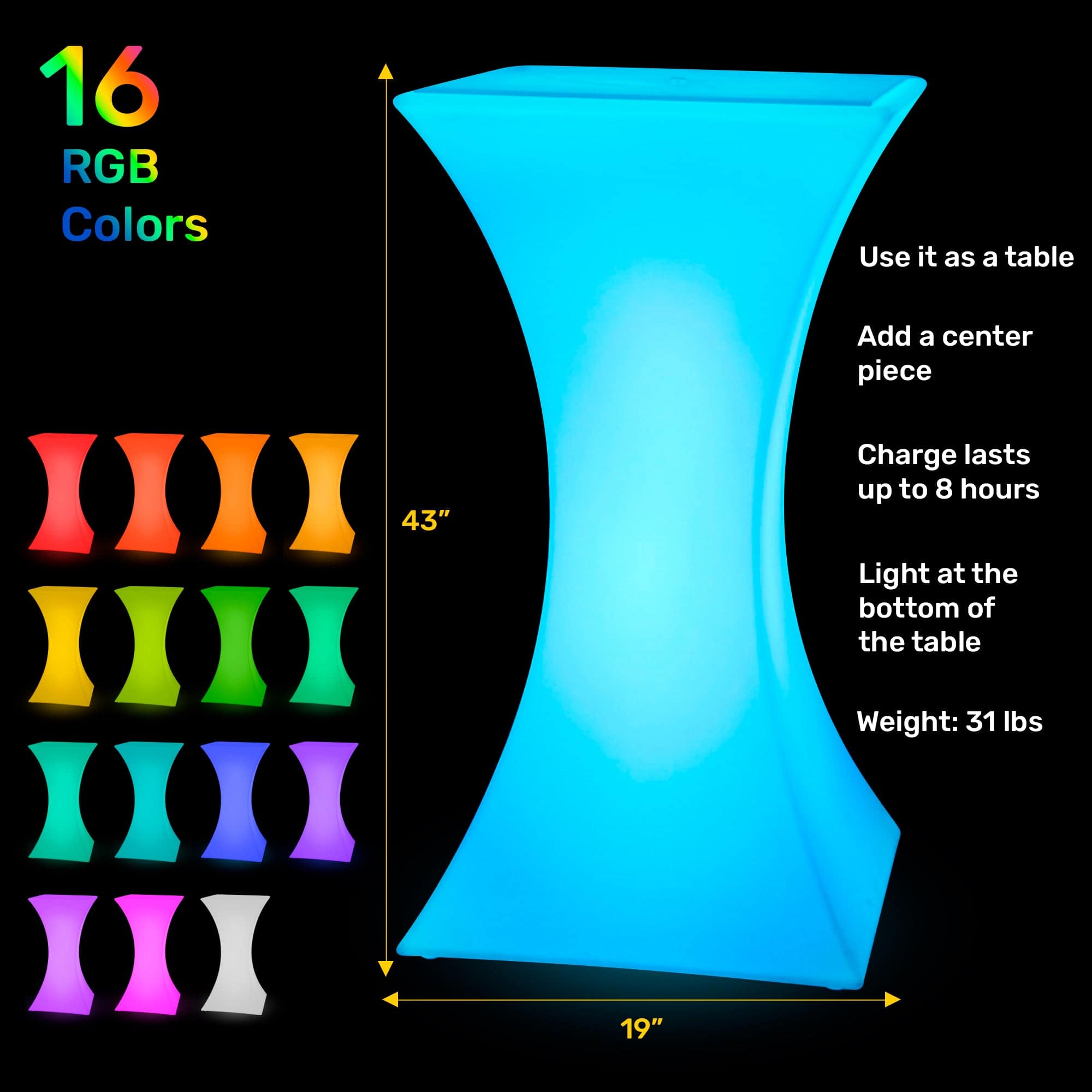 LED Square Cocktail Table - HullaBalloo Sales