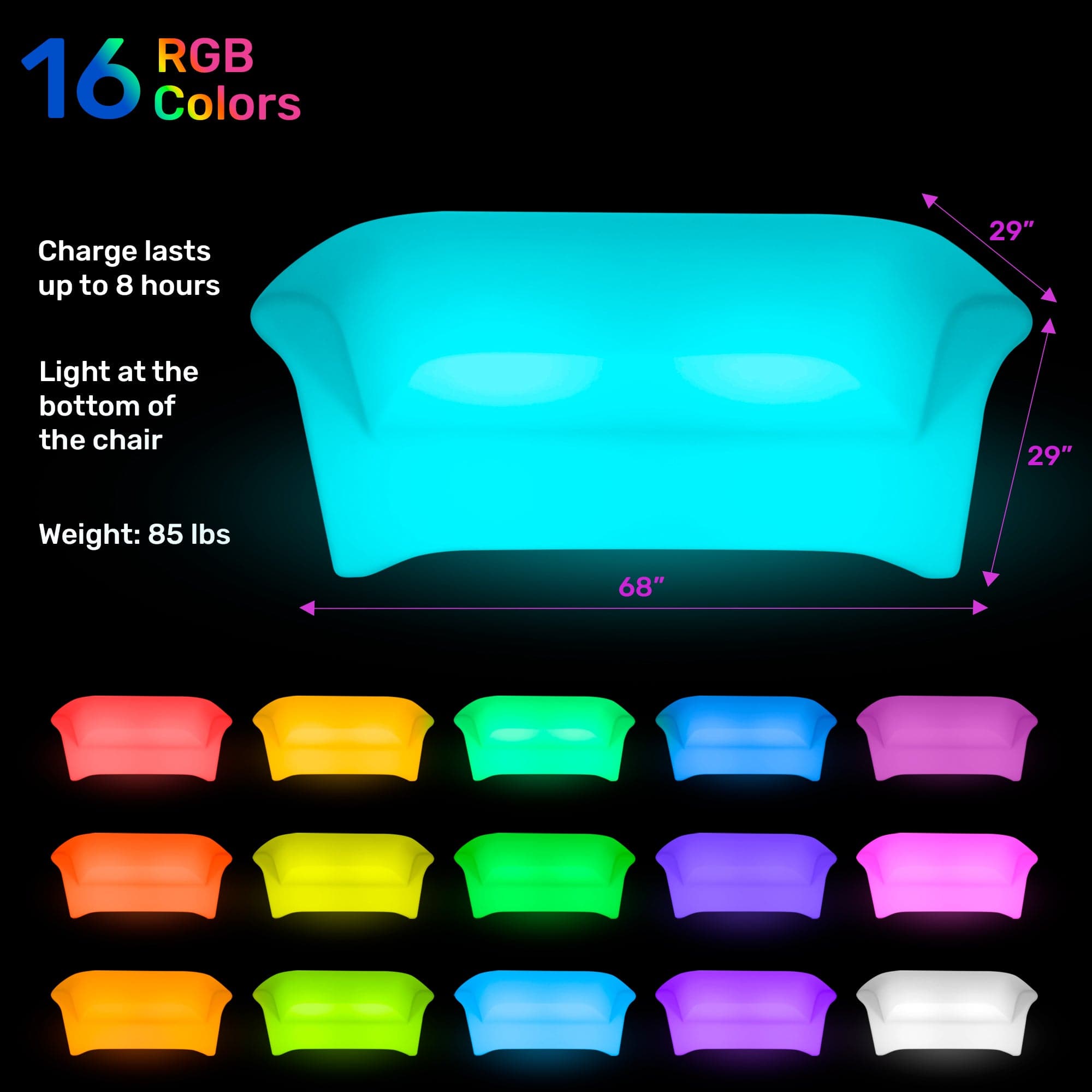 LED Double Sofa - HullaBalloo Sales