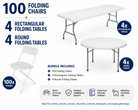 100 plastic folding chairs,4 rectangular folding tables and 4 round folding tables bundle package