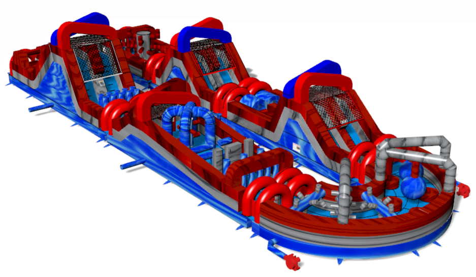 3D Diagram Back View of 169 U Blazin Inflatable Obstacle Course | HullaBalloo Sales