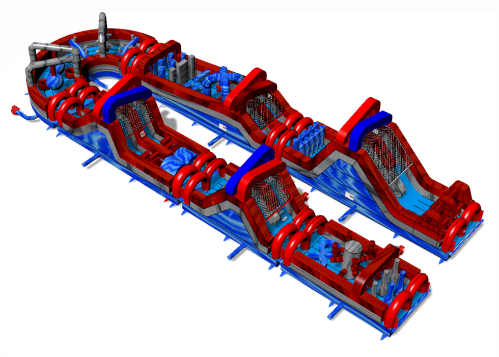 3D Rendering of 169 U Blazin Obstacle Course Inflatable | HullaBalloo Sales