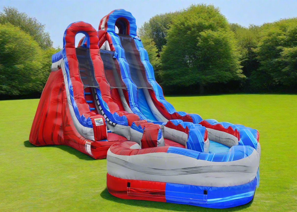 20 Blazin Curved Inflatable Dual Slide Wet/Dry - HullaBalloo Sales