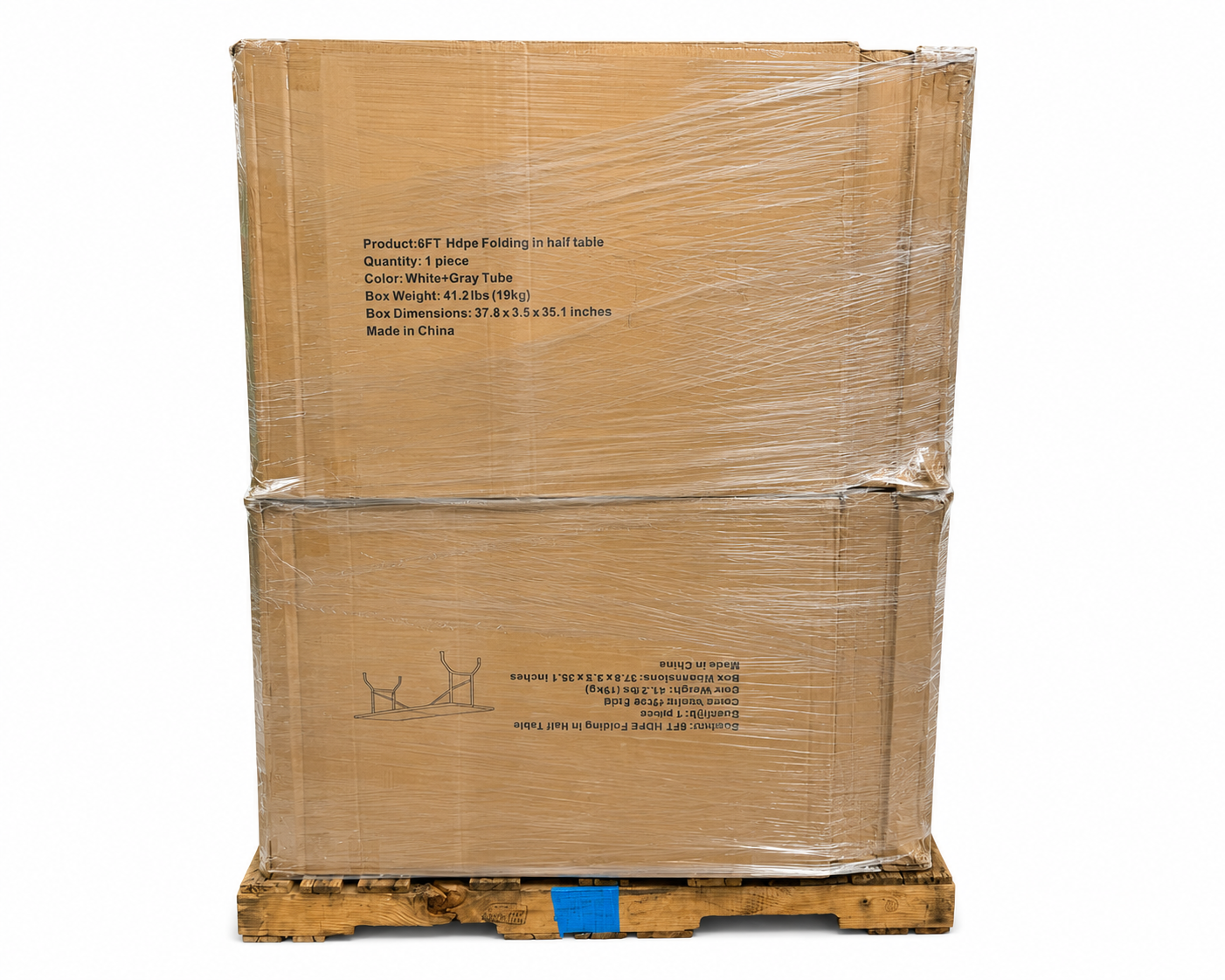 25 pack 6-foot fold in half rectangle resin plastic tables on pallet
