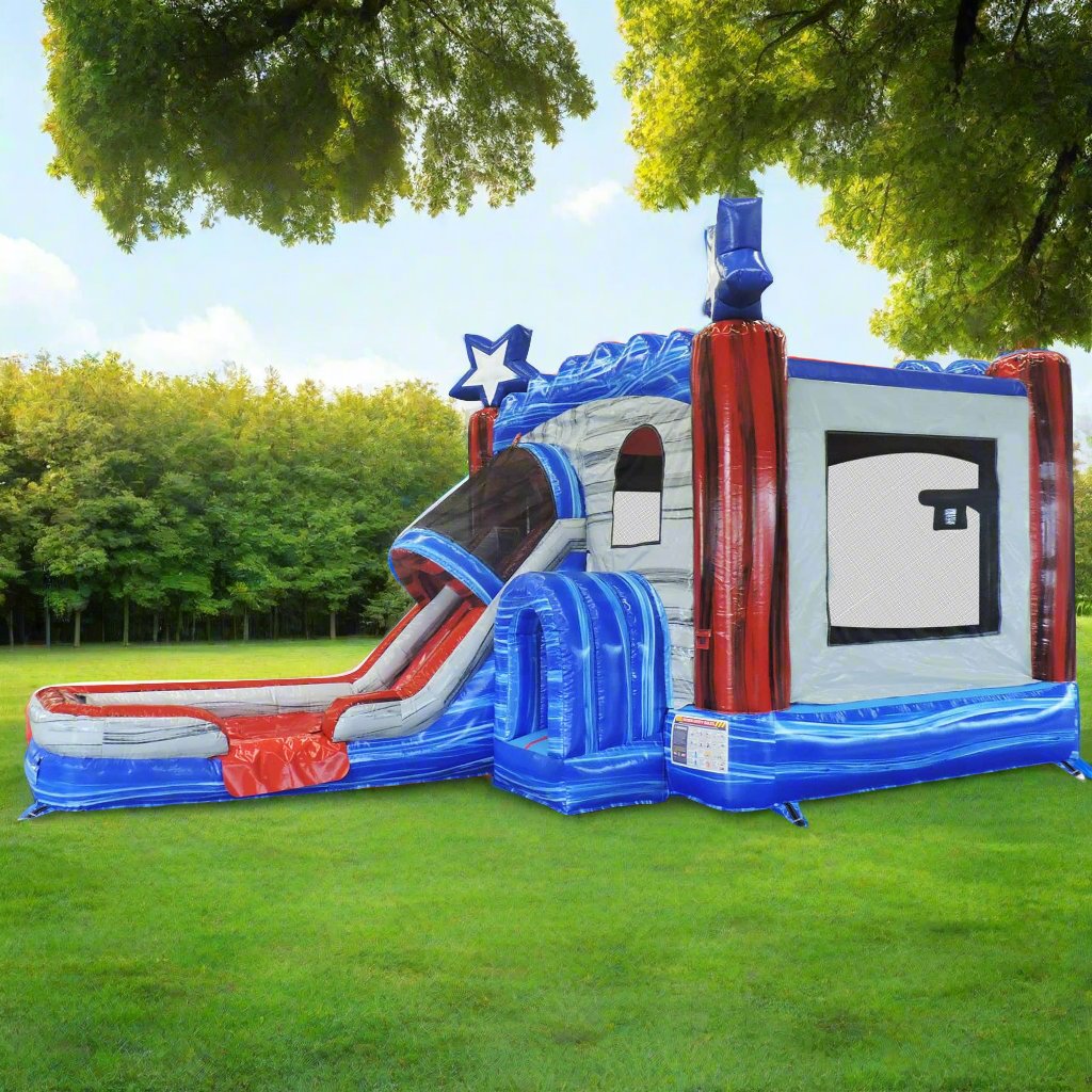 4in1 Blazin Patriotic USA Inflatable Bounce and Slide Combo Wet