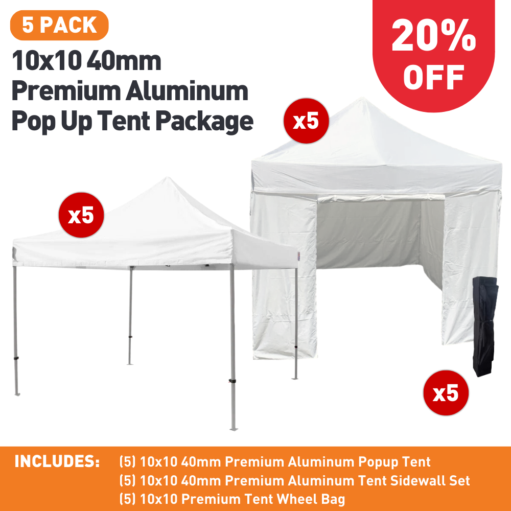 10x10 40mm Premium Aluminum Pop Up Tent - 5 Pack - HullaBalloo Sales