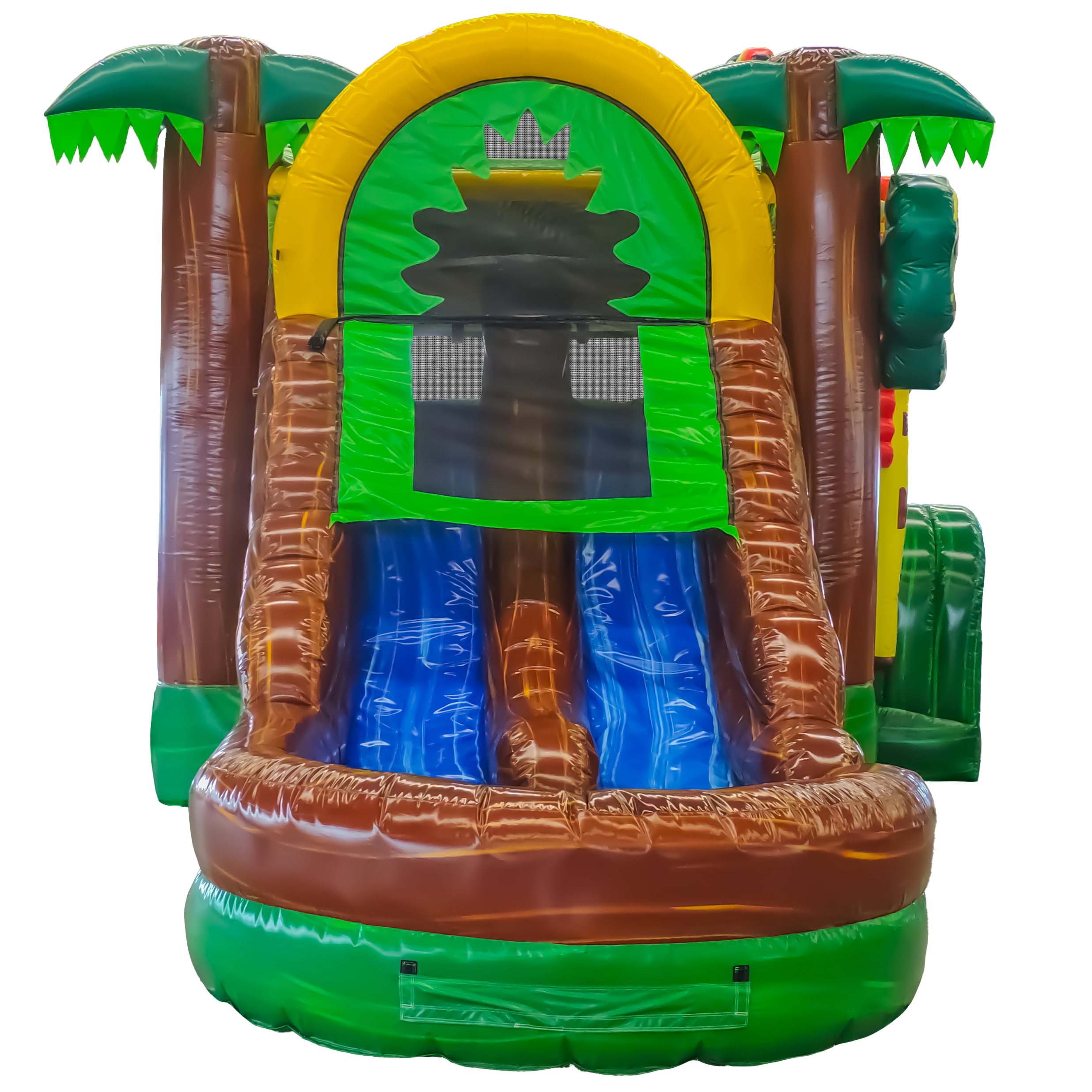 Dual Lane Slide View of 5in1 Jungle Combo Inflatable | HullaBalloo Sales