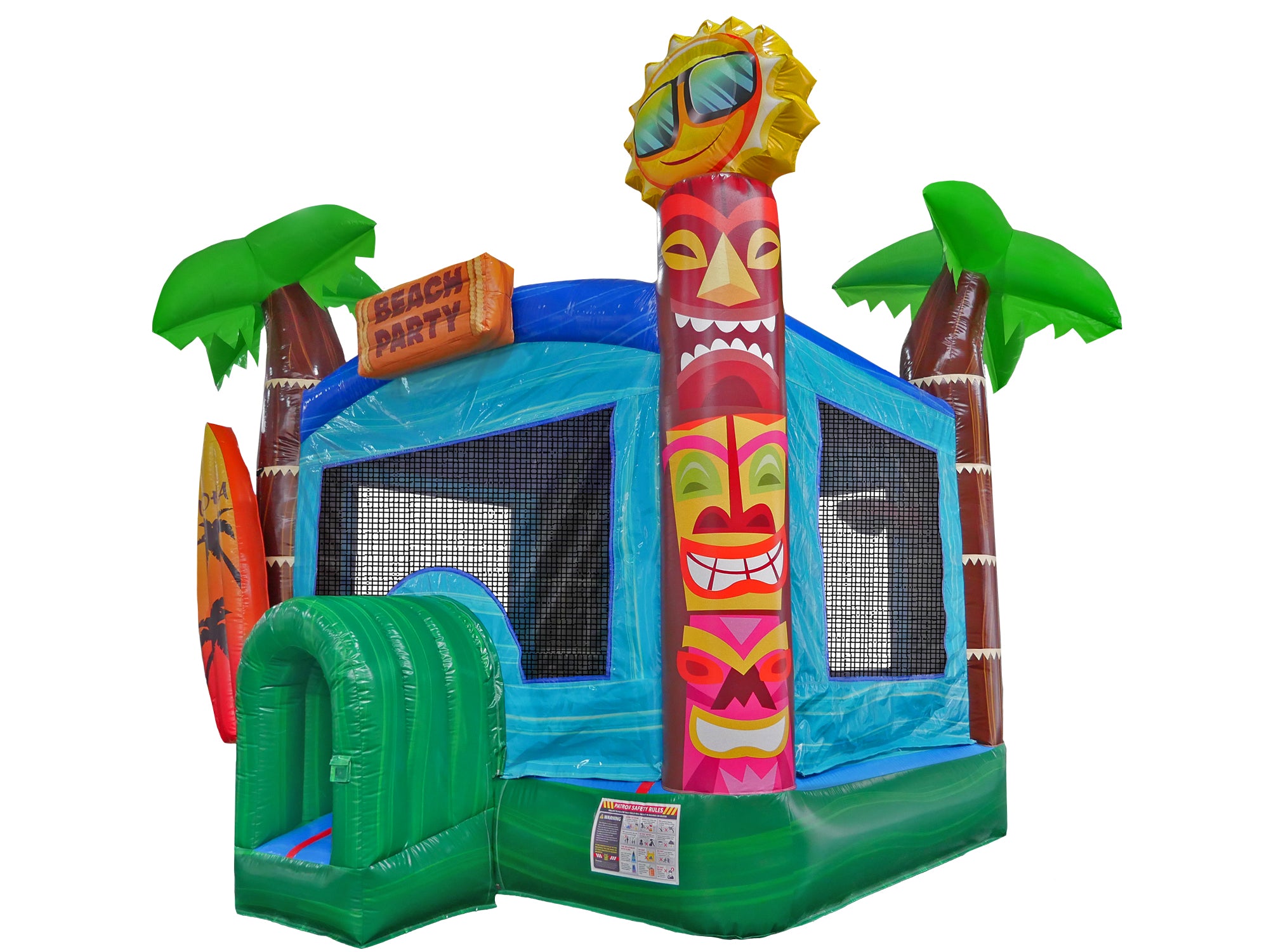 Front Left View of Aloha Bounce House 15x15 | HullaBalloo Sales