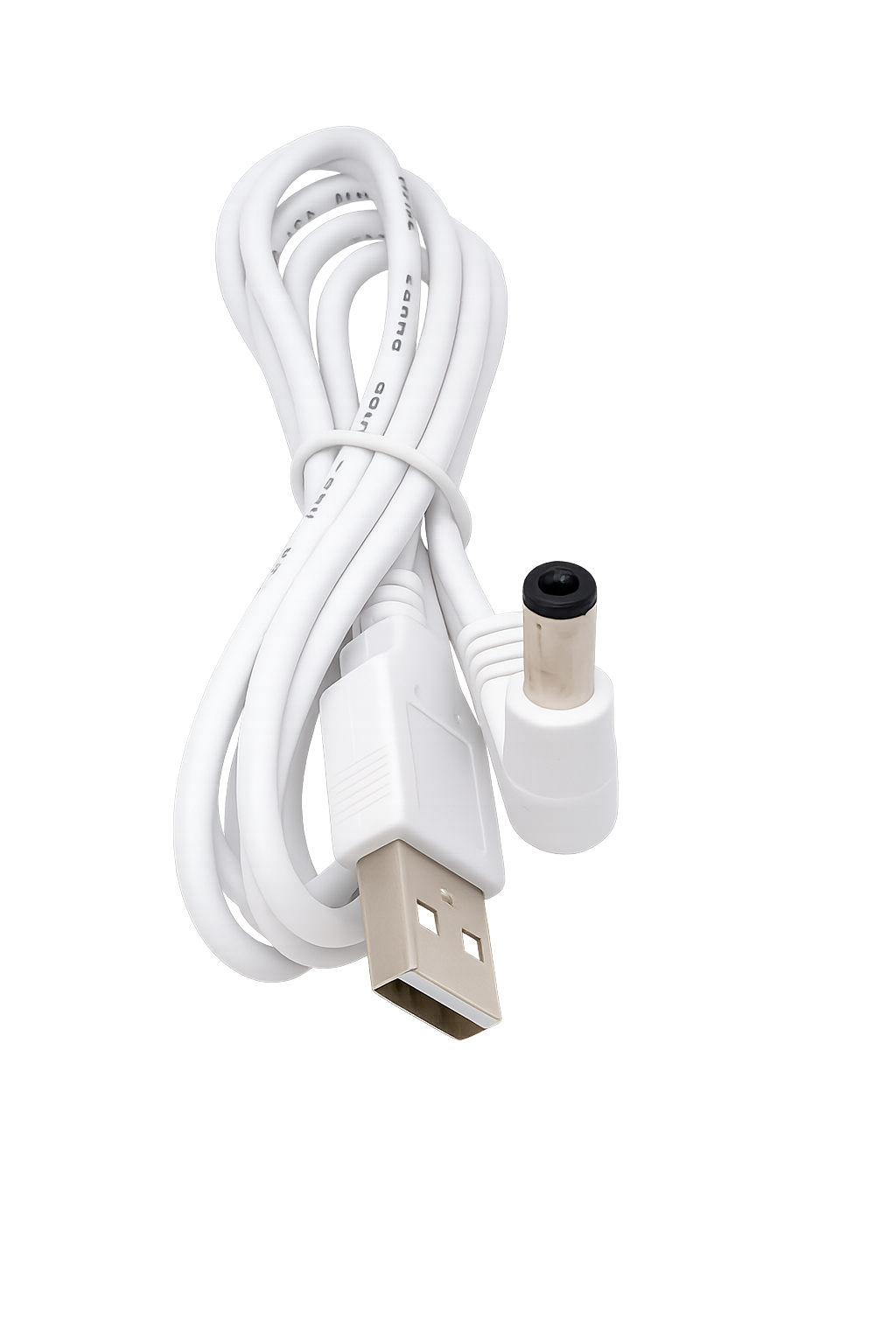 White USB cable with a plug on a white background - HullaBalloo Sales