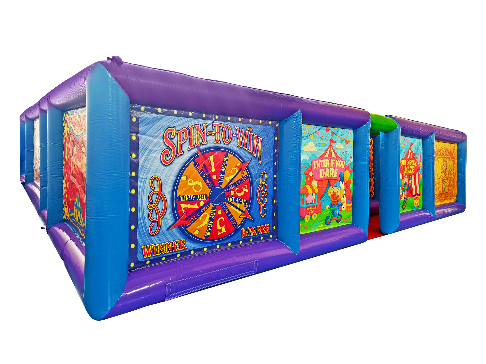 Close-up corner of carnival maze inflatable attraction for events and rentals - HullaBalloo Sales