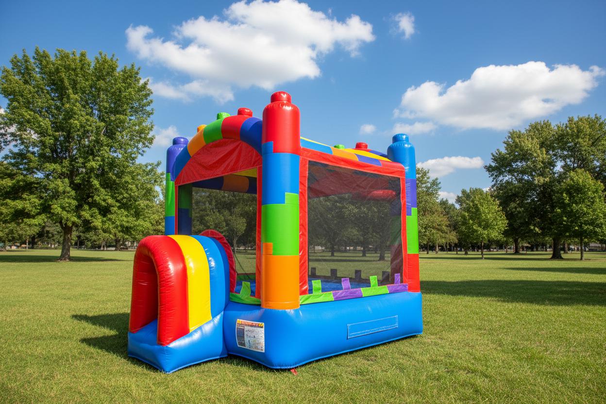 Outside View of 10-foot Commercial Crossover Blocks Bounce House - HullaBalloo Sales