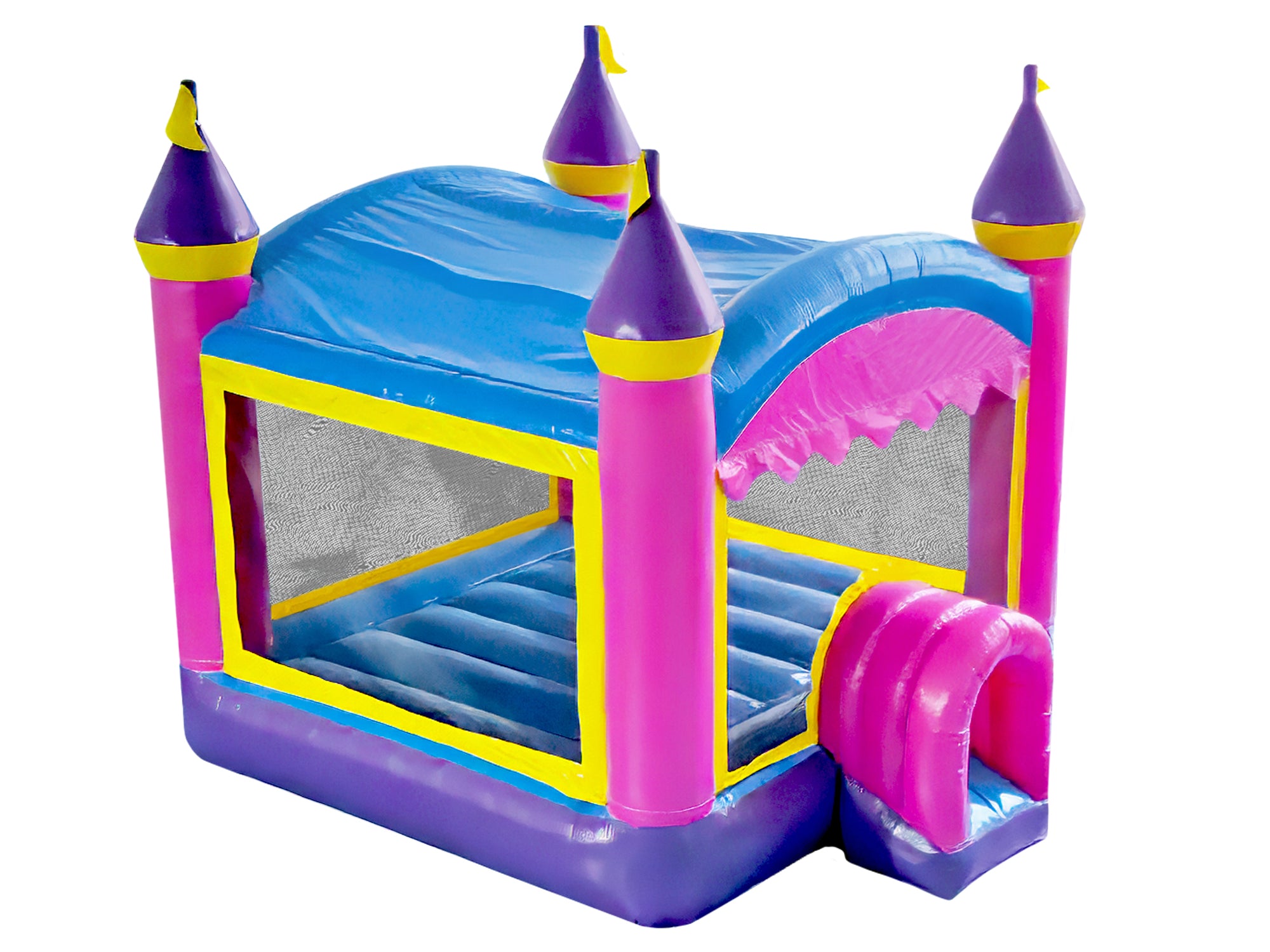 Front Right View of Commercial Crossover 13-foot Princess Bounce House - HullaBalloo Sales