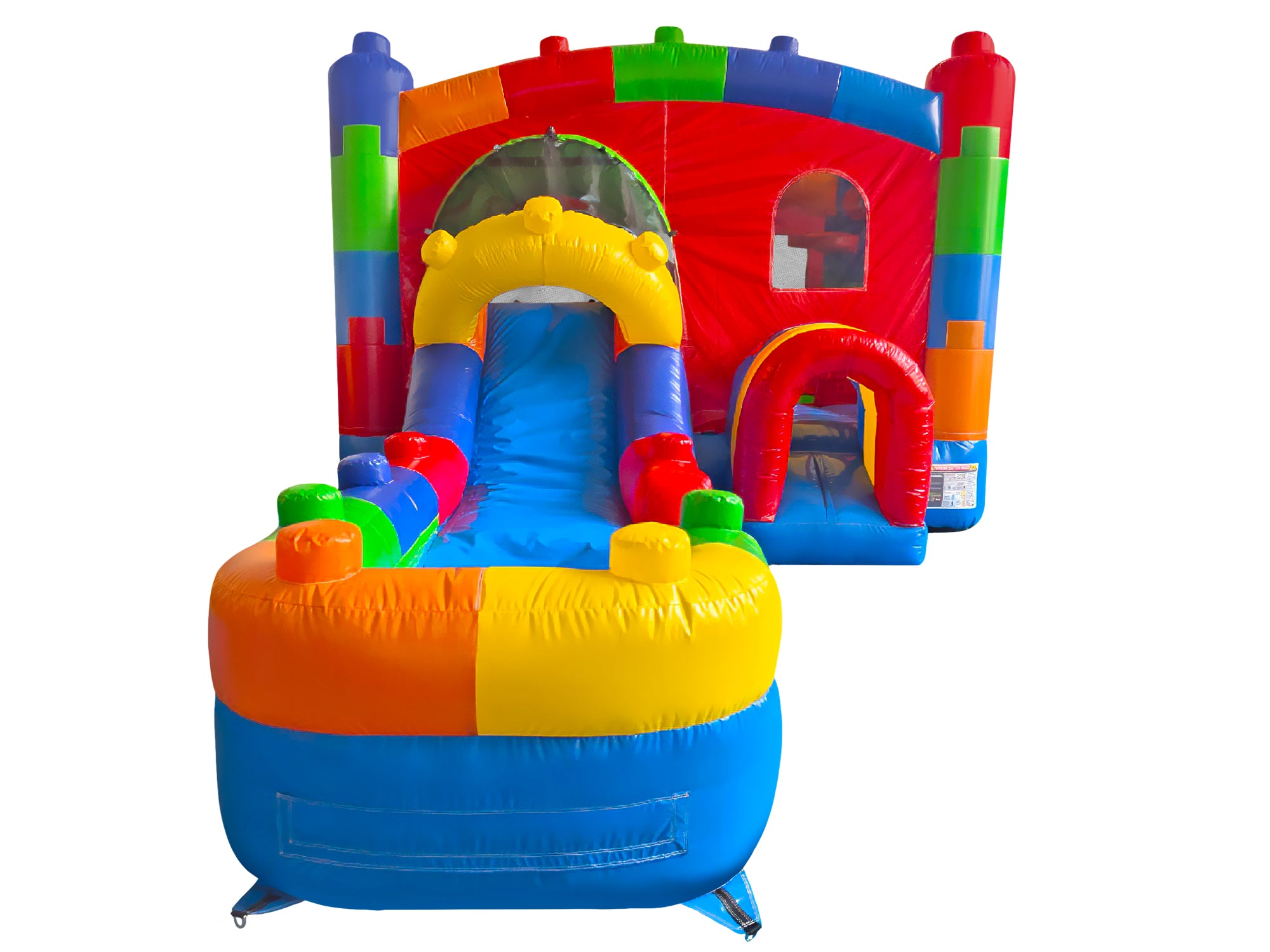 Front View of 4in1 Commercial Crossover Blocks Inflatable Combo Wet/Dry - HullaBalloo Sales