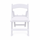 Front view of Kid Size White Resin Folding Chair with a comfortable padded seat and curved backrest.