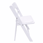 Side view of Kid Size White Resin Folding Chair featuring a padded seat