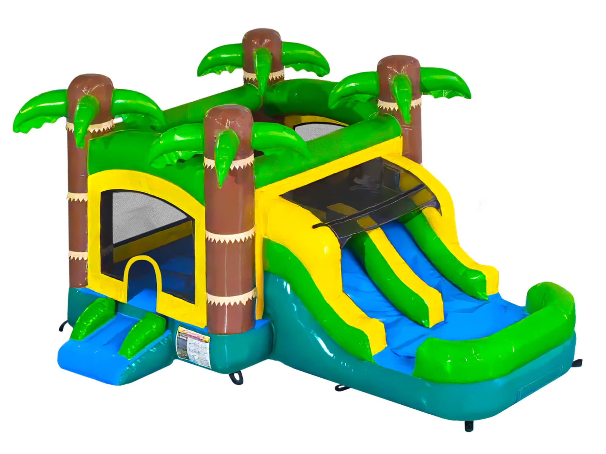 Front Left View of Mini Tropical Bounce and Slide Wet/Dry - HullaBalloo Sales