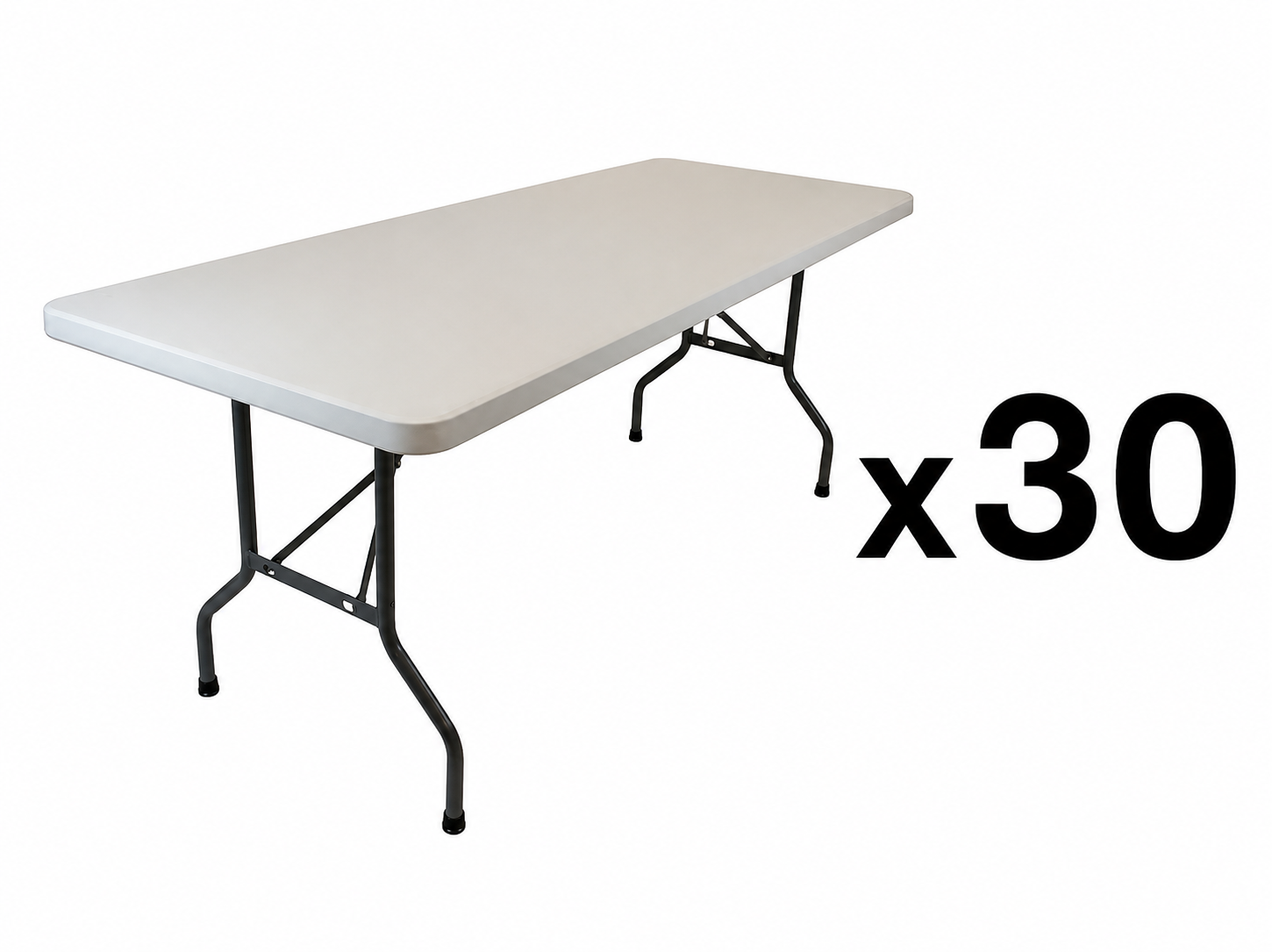 White folding table with black text 'x30' on a white background